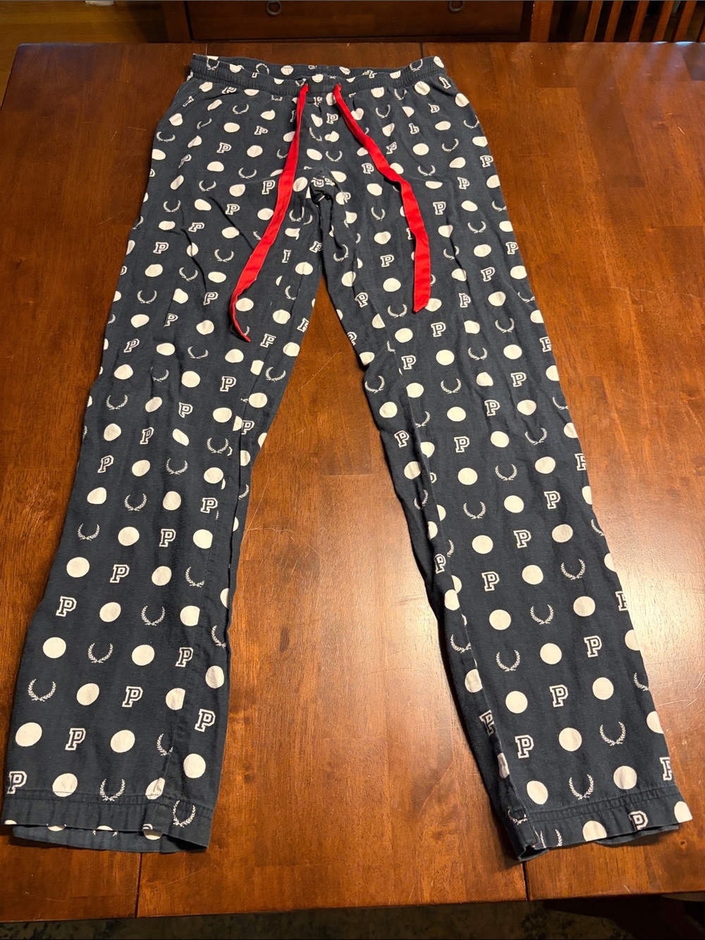 PINK Victoria's Secret Navy Polka Dot Pajama Pants with Red Drawstring